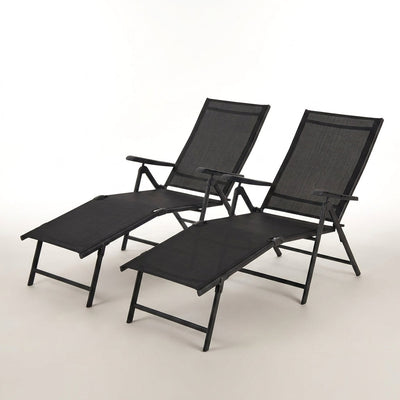Outdoor Chaise Lounge Chairs Designed for All-Day Comfort, 5 Position Backrest, Folding Design, Set of 2