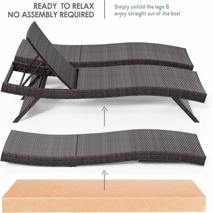 Chaise Lounge Chair Outdoor Set of 2, Wicker Patio Lounge Chair, Outdoor Lounge Chair with Reclining Backrest