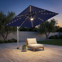 11 Ft. X 11 Ft. Solar Lighted Aluminum Cantilever Patio Umbrella in Navy Blue Outdoor Offset Umbrella with Central Light — Studio Shot