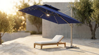 11 Ft. X 11 Ft. Solar Lighted Aluminum Cantilever Patio Umbrella in Navy Blue Outdoor Offset Umbrella with Central Light — Lifestyle