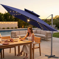 11 Ft. X 11 Ft. Solar Lighted Aluminum Cantilever Patio Umbrella in Navy Blue Outdoor Offset Umbrella with Central Light — Lifestyle
