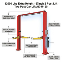 12000 Lbs Extra Height 167Inch 2 Post Lift Two Post Car Lift AK-M120 Auto Lift Car Lift Hoist 2 Post Car Lift (Extra Height, Red) — How It Works