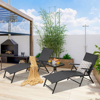Set of 2 Outdoor Adjustable Chaise Lounge Chair Patio Folding Recliner Lounge Black