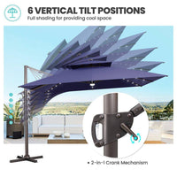 11 Ft. X 11 Ft. Solar Lighted Aluminum Cantilever Patio Umbrella in Navy Blue Outdoor Offset Umbrella with Central Light