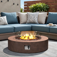 Outdoor Propane Fire Pit Coffee Table W Wind Guard, Amber Yellow Fire Glass