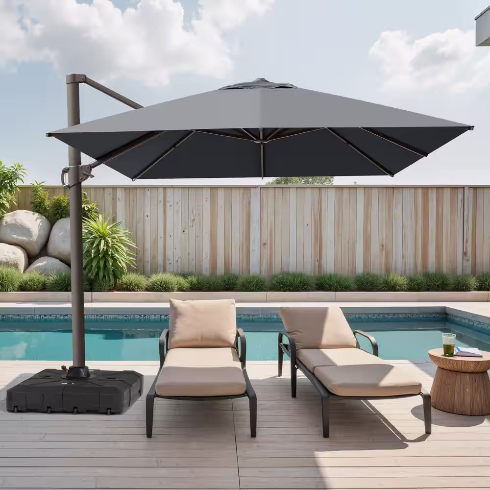 Rectangular Patio Cantilever Umbrella in Dark Gray 13 Ft. X 10 Ft. Aluminum Outdoor Umbrella with 350 Lb. Wheeled Base