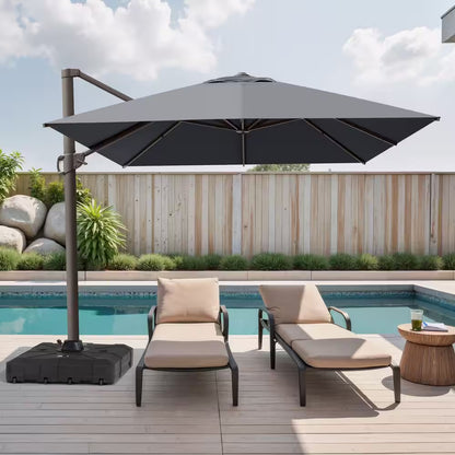 Rectangular Patio Cantilever Umbrella in Dark Gray 13 Ft. X 10 Ft. Aluminum Outdoor Umbrella with 350 Lb. Wheeled Base