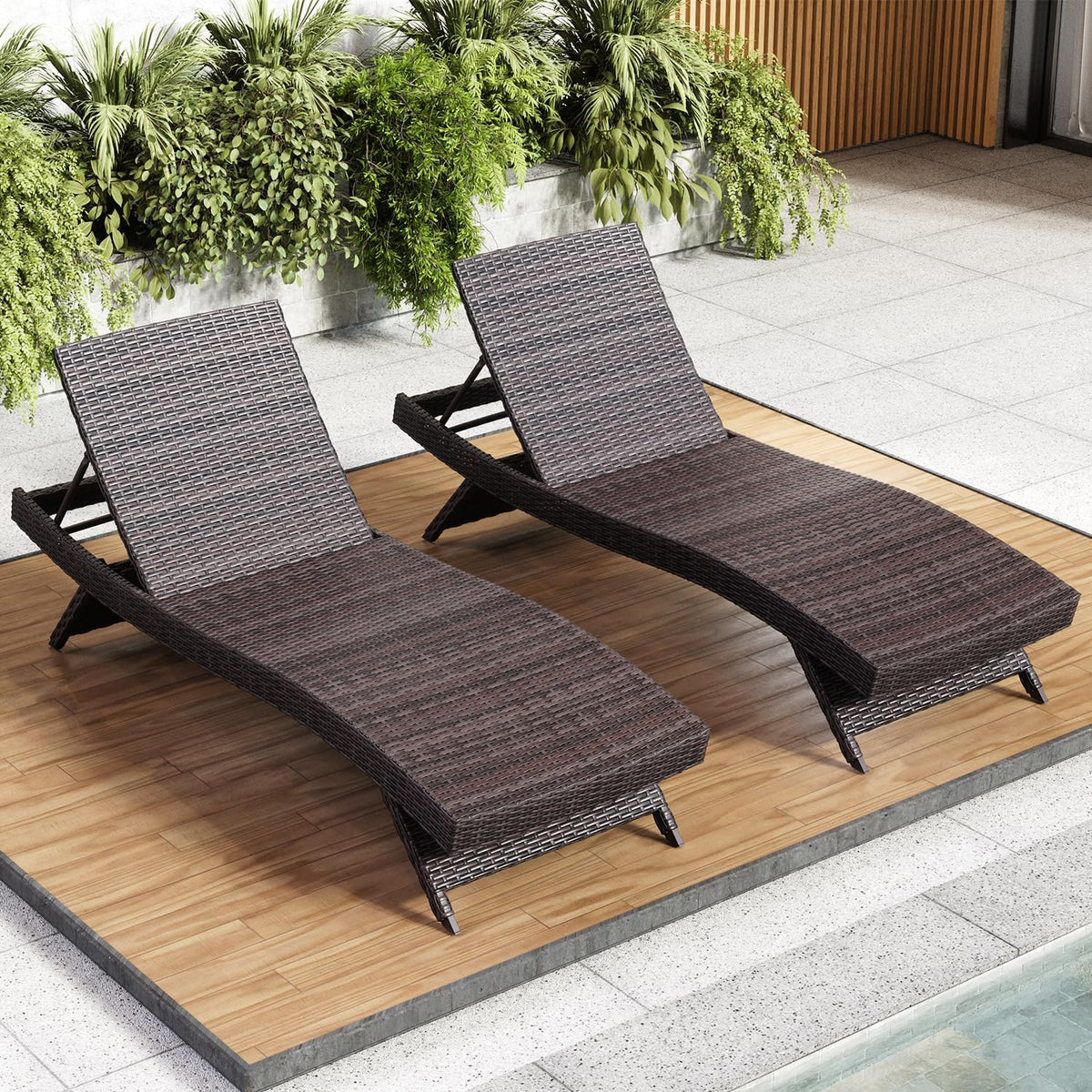 Chaise Lounge Chair Outdoor Set of 2, Wicker Patio Lounge Chair, Outdoor Lounge Chair with Reclining Backrest