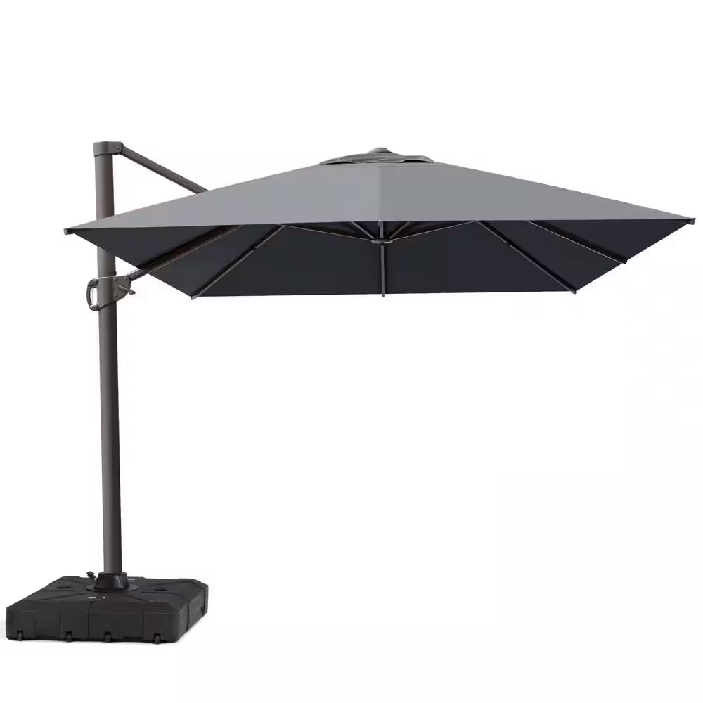 Rectangular Patio Cantilever Umbrella in Dark Gray 13 Ft. X 10 Ft. Aluminum Outdoor Umbrella with 350 Lb. Wheeled Base