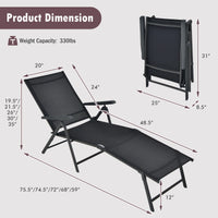 Set of 2 Outdoor Adjustable Chaise Lounge Chair Patio Folding Recliner Lounge Black