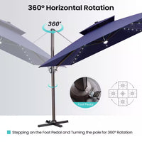 11 Ft. X 11 Ft. Solar Lighted Aluminum Cantilever Patio Umbrella in Navy Blue Outdoor Offset Umbrella with Central Light