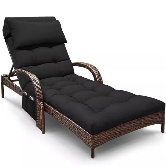 Outdoor Lounge Chair Cushions Waterproof Lounge Chair Cushion with Headrest 71 X 21 X 4 In. (Black)