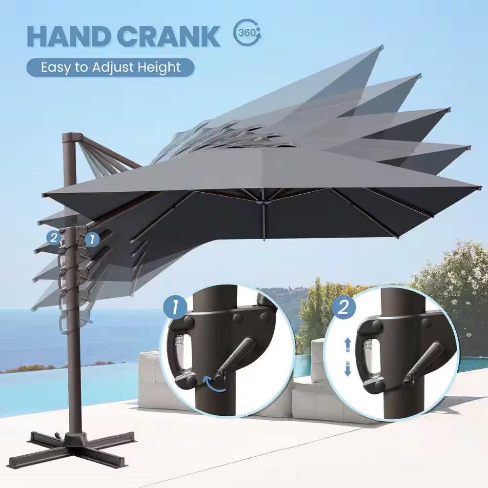 Rectangular Patio Cantilever Umbrella in Dark Gray 13 Ft. X 10 Ft. Aluminum Outdoor Umbrella with 350 Lb. Wheeled Base