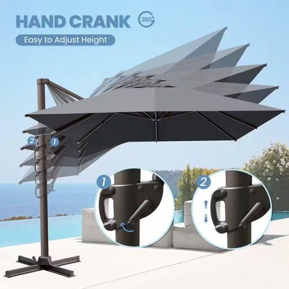 Rectangular Patio Cantilever Umbrella in Dark Gray 13 Ft. X 10 Ft. Aluminum Outdoor Umbrella with 350 Lb. Wheeled Base