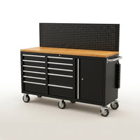 61-Inch Rolling Tool Chest, 10 Drawers Garage Workbench Storage Tool Cabinet with Power Strip, Solid Rubber Wood Top, 1675 LBS Load Mobile Workstation, Heavy Duty Rolling Cabinet — Studio Shot