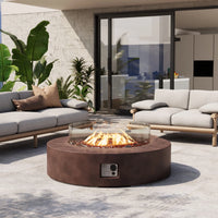Outdoor Propane Fire Pit Coffee Table W Wind Guard, Amber Yellow Fire Glass