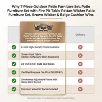 7 Piece Outdoor Patio Furniture Set, Patio Furniture Set with Fire Pit Table Rattan Wicker Patio Furniture Set, Brown Wicker & Beige Cushion — Comparison