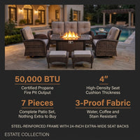 7 Piece Outdoor Patio Furniture Set, Patio Furniture Set with Fire Pit Table Rattan Wicker Patio Furniture Set, Brown Wicker & Beige Cushion — Results & Stats
