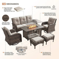 7 Piece Outdoor Patio Furniture Set, Patio Furniture Set with Fire Pit Table Rattan Wicker Patio Furniture Set, Brown Wicker & Beige Cushion — How It Works