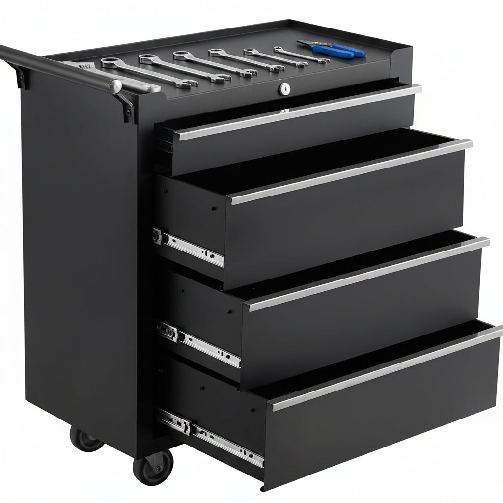 Heavy-Duty Rolling Tool Chest with 4 Lockable Drawers, Featuring a Sturdy Metal Cabinet and Smooth-Wheeling Mobility, Includes Protective Drawer Liners for Secure Storage