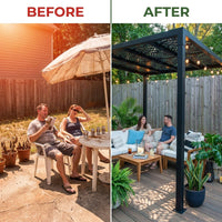 8 Ft. X 8 Ft. Matte Black Aluminum Pergola — Before & After