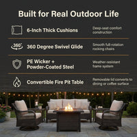 9-Piece Outdoor Patio Furniture Set with Fire Pit Table,Swivel Chairs and 6" Thick Cushions,Sectional Sofa and Ottomans,Patio Conversation Set for Porch Deck Garden Backyard — Results & Stats