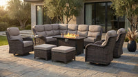 9-Piece Outdoor Patio Furniture Set with Fire Pit Table,Swivel Chairs and 6" Thick Cushions,Sectional Sofa and Ottomans,Patio Conversation Set for Porch Deck Garden Backyard — Lifestyle
