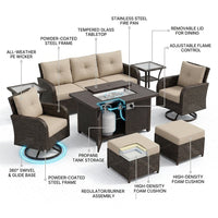 9-Piece Outdoor Patio Furniture Set with Fire Pit Table,Swivel Chairs and 6" Thick Cushions,Sectional Sofa and Ottomans,Patio Conversation Set for Porch Deck Garden Backyard — How It Works