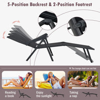 Set of 2 Outdoor Adjustable Chaise Lounge Chair Patio Folding Recliner Lounge Black