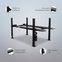 Car Lift, 7,000 Lbs. Capacity Portable Car Lift, 26.8 In. Max. Height, Carbon Steel Truck Lift with 120-Volt Power Unit — infographic