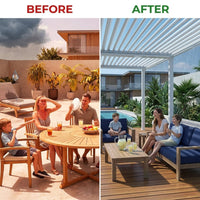 Louvered Pergola 12' X 20', Large Outdoor Aluminum Pergola with Reinforced Steel Roof, Heavy-Duty Hardtop Gazebo for Patio Garden, Weatherproof Sun Shade Shelter, White — Before & After