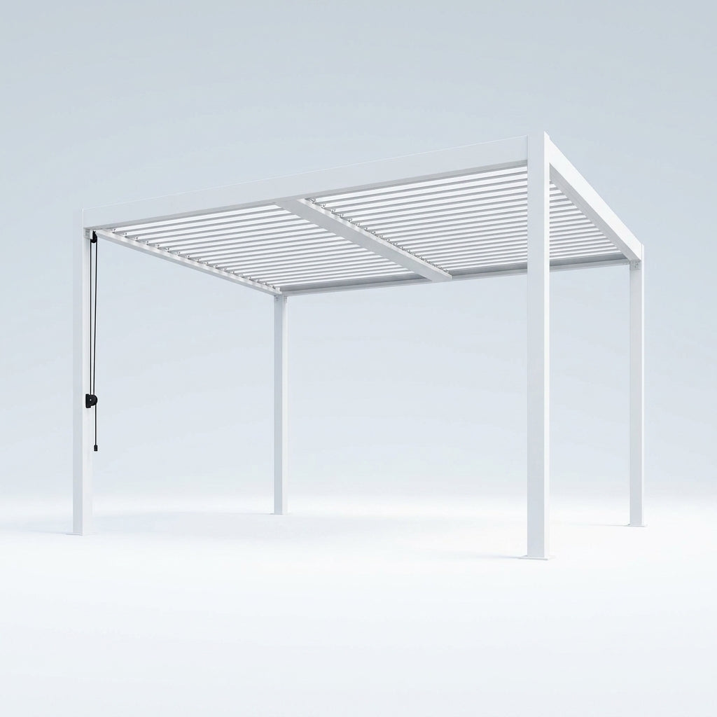 Louvered Pergola Built for Year-Round Shade, 12x20 Aluminum Frame, Reinforced Steel Roof, Weatherproof — Studio Shot