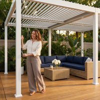 Louvered Pergola Built for Year-Round Shade, 12x20 Aluminum Frame, Reinforced Steel Roof, Weatherproof — Lifestyle