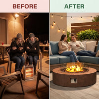 Outdoor Propane Fire Pit Coffee Table W Wind Guard, Amber Yellow Fire Glass — Before & After