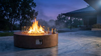 Outdoor Propane Fire Pit Coffee Table W Wind Guard, Amber Yellow Fire Glass — Lifestyle