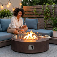 Outdoor Propane Fire Pit Coffee Table W Wind Guard, Amber Yellow Fire Glass — Lifestyle