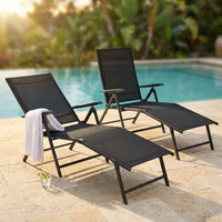 Set of 2 Outdoor Adjustable Chaise Lounge Chair Patio Folding Recliner Lounge Black — Studio Shot