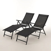 Set of 2 Outdoor Adjustable Chaise Lounge Chair Patio Folding Recliner Lounge Black — Studio Shot
