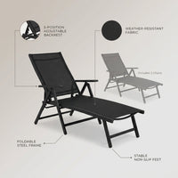 Set of 2 Outdoor Adjustable Chaise Lounge Chair Patio Folding Recliner Lounge Black — infographic