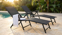 Set of 2 Outdoor Adjustable Chaise Lounge Chair Patio Folding Recliner Lounge Black — Lifestyle