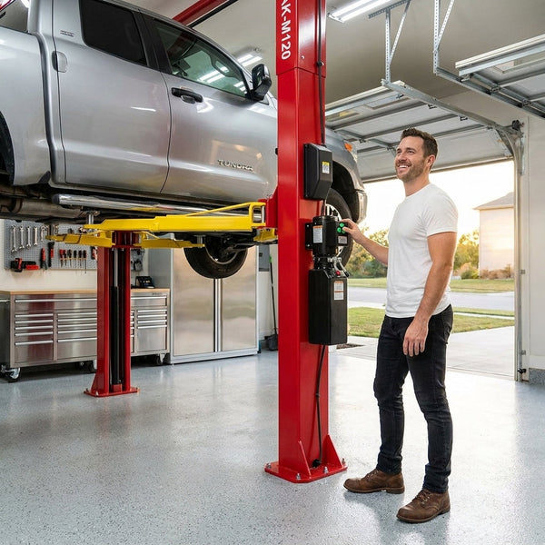 Two Post Car Lift Built to Handle 12,000 Lbs, Extra Height 167 Inch, Synchronized Hydraulic Drive, Red
