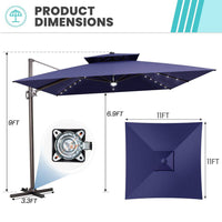 11 Ft. X 11 Ft. Solar Lighted Aluminum Cantilever Patio Umbrella in Navy Blue Outdoor Offset Umbrella with Central Light