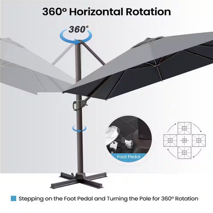 Rectangular Patio Cantilever Umbrella in Dark Gray 13 Ft. X 10 Ft. Aluminum Outdoor Umbrella with 350 Lb. Wheeled Base