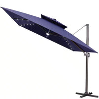 11 Ft. X 11 Ft. Solar Lighted Aluminum Cantilever Patio Umbrella in Navy Blue Outdoor Offset Umbrella with Central Light