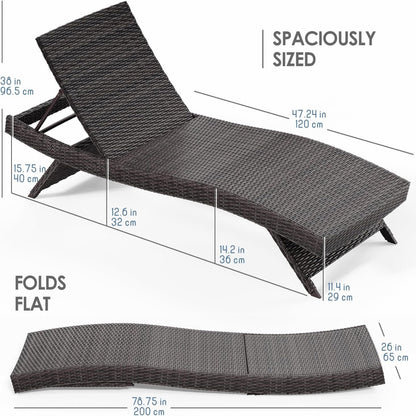 Chaise Lounge Chair Outdoor Set of 2, Wicker Patio Lounge Chair, Outdoor Lounge Chair with Reclining Backrest