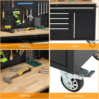 61-Inch Rolling Tool Chest, 10 Drawers Garage Workbench Storage Tool Cabinet with Power Strip, Solid Rubber Wood Top, 1675 LBS Load Mobile Workstation, Heavy Duty Rolling Cabinet