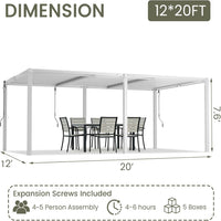 Louvered Pergola Built for Year-Round Shade, 12x20 Aluminum Frame, Reinforced Steel Roof, Weatherproof
