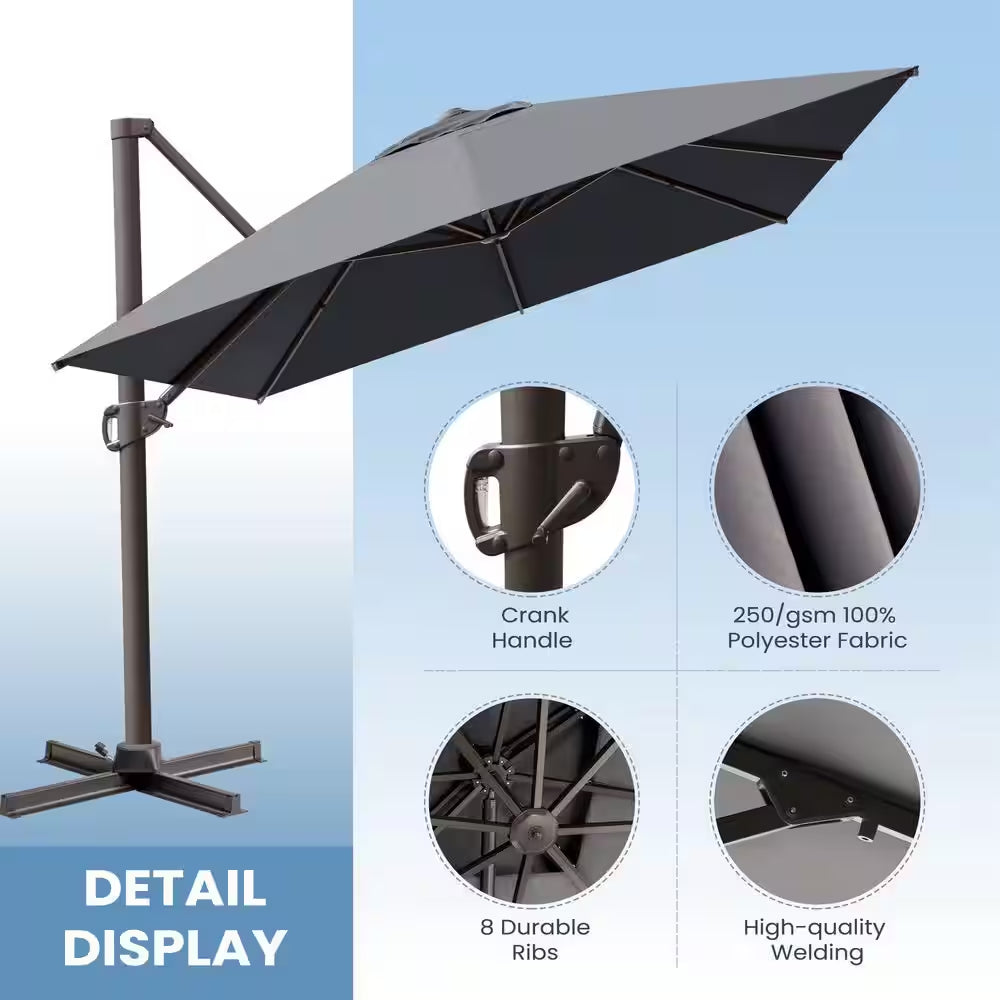 Rectangular Patio Cantilever Umbrella in Dark Gray 13 Ft. X 10 Ft. Aluminum Outdoor Umbrella with 350 Lb. Wheeled Base