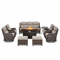 Outdoor Patio Furniture Set Built for Year-Round Entertaining, Fire Pit Table, Swivel Chairs, 6-Inch Cushions