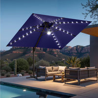 11 Ft. X 11 Ft. Solar Lighted Aluminum Cantilever Patio Umbrella in Navy Blue Outdoor Offset Umbrella with Central Light